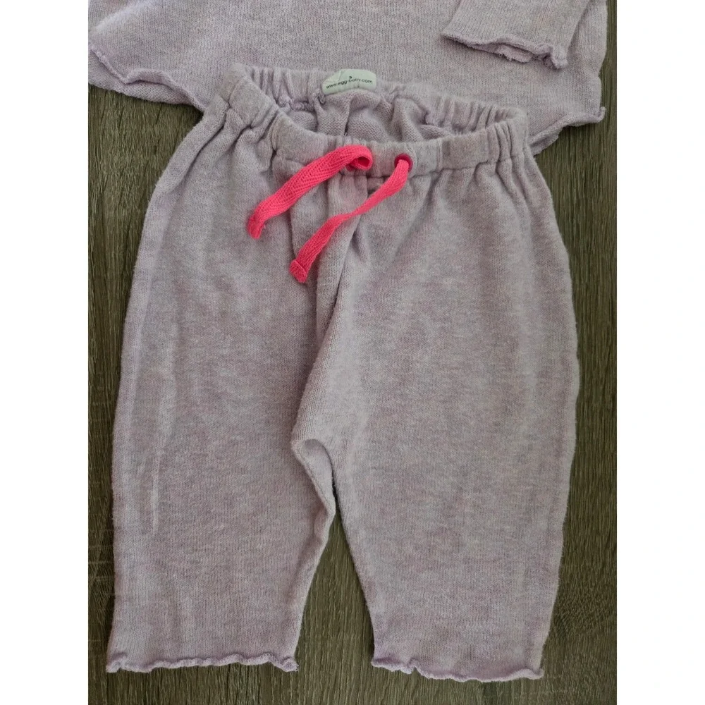 Egg Baby Knit Set Top and Pants‎ Lilac Pink Drawstring 3 Months Baby Outfit
